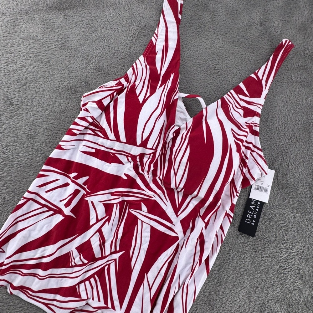 Dreamsuit by Miracle Brands Tankini Top‎ Womens 10 Red White NEW Tropical Palm